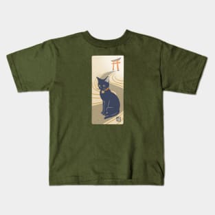 Torii Gate And Black Cat Kids T-Shirt